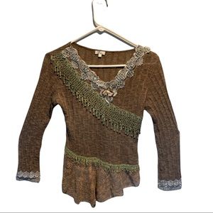 ZBA crochet flowy blouse with fringe like new!